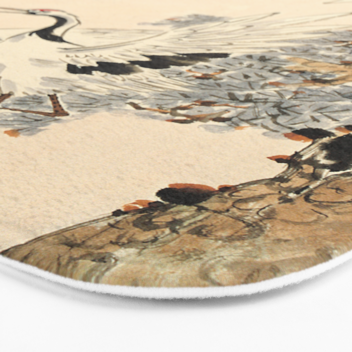 Traditional Asian Calligraphy Sunrise Cranes Painting Bath Mat Gallery Image 3