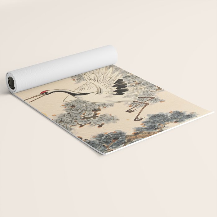 Traditional Asian Calligraphy Sunrise Cranes Painting Yoga Mat Gallery Image 2