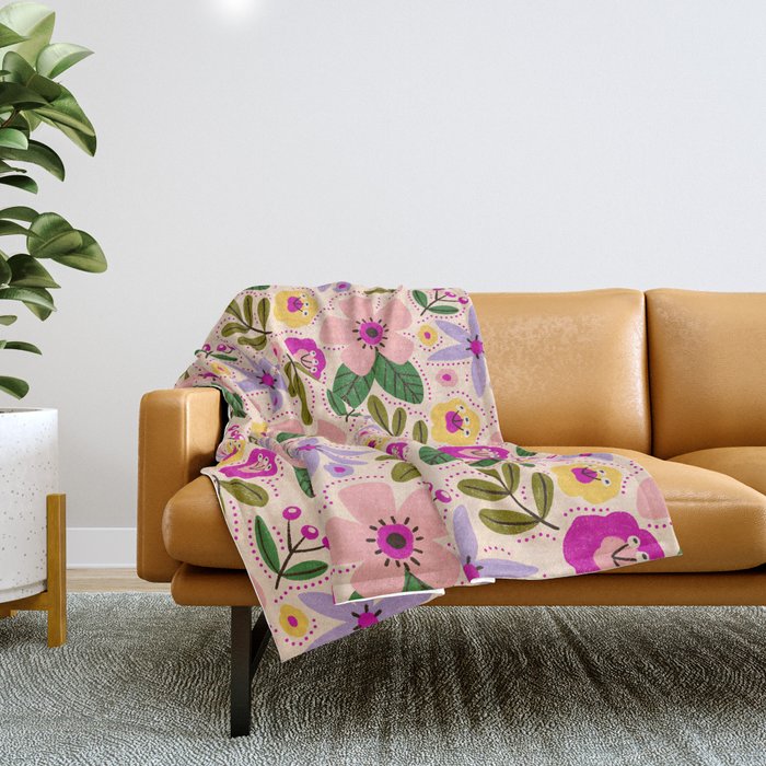 Spring / Summer Modern Floral  Throw Blanket Gallery Image 1