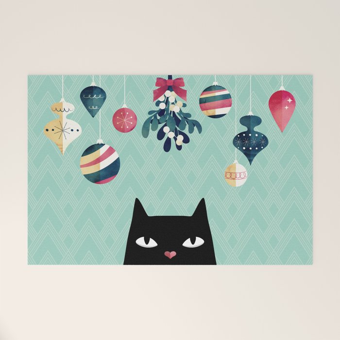 Mistletoe? (Black Cat) Welcome Mat Gallery Image 1