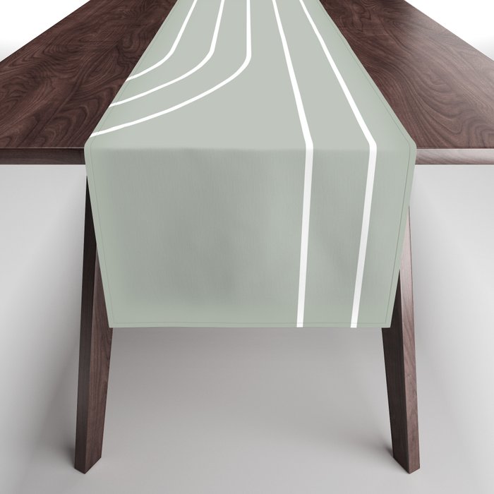Minimal Line Curvature LXXXIX Pastel Sage Green Mid Century Modern Arch Abstract Table Runner Gallery Image 1