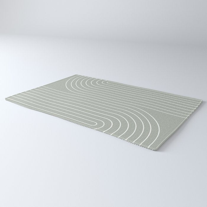 Minimal Line Curvature LXXXIX Pastel Sage Green Mid Century Modern Arch Abstract Rug Gallery Image 3