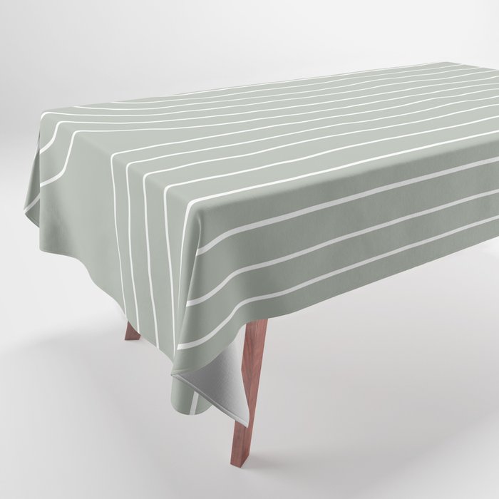 Minimal Line Curvature LXXXIX Pastel Sage Green Mid Century Modern Arch Abstract Tablecloth Gallery Image 1