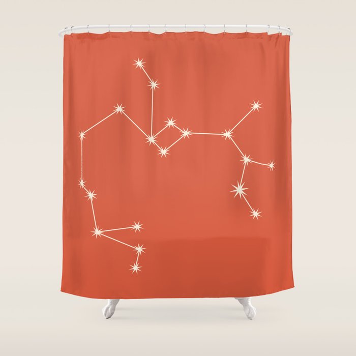 Sagittarius Zodiac Star Constellation Line Art Coral Red Shower Curtain Gallery Image 1