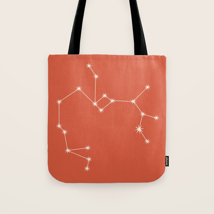 Sagittarius Zodiac Star Constellation Line Art Coral Red Tote Bag Gallery Image 1