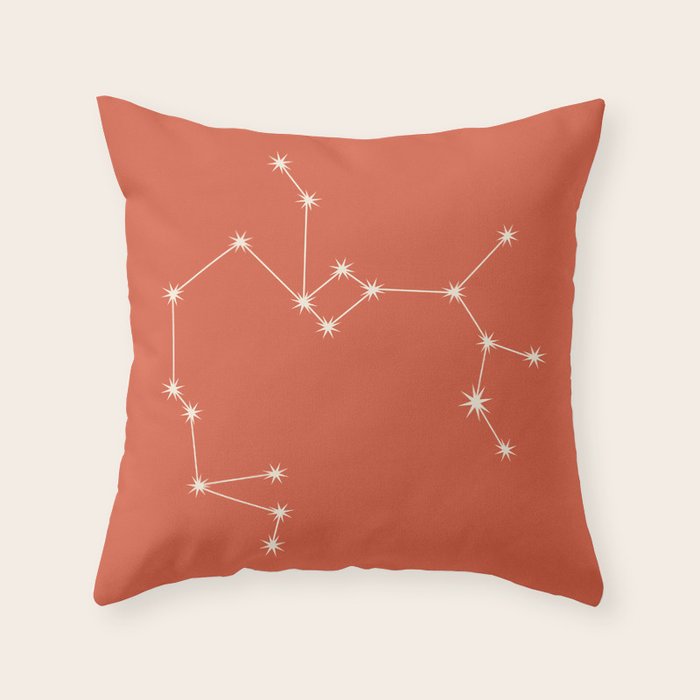 Sagittarius Zodiac Star Constellation Line Art Coral Red Throw Pillow Gallery Image 6