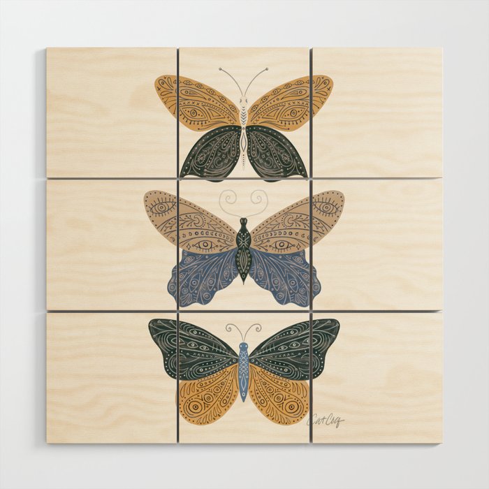 Tattooed Butterflies - Blue & Yellow Wood Wall Art Gallery Image 1
