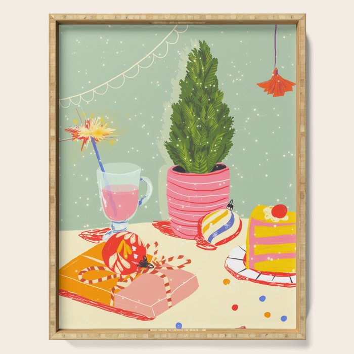 Christmas Eve still life Serving Tray Gallery Image 1