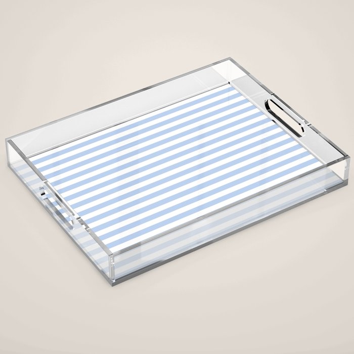 Light Pastel Blue and White Stripes - Classic Striped Pattern Acrylic Tray Gallery Image 1