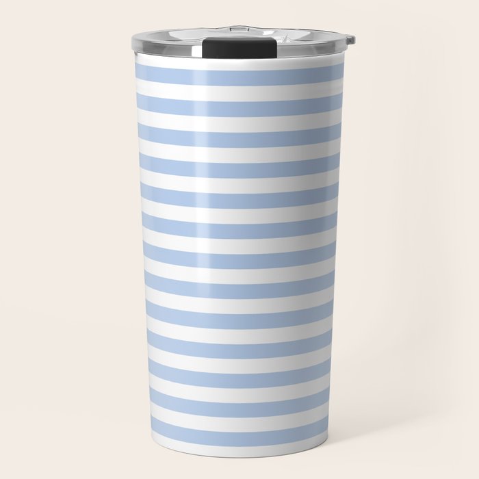Light Pastel Blue and White Stripes - Classic Striped Pattern Travel Mug Gallery Image 1