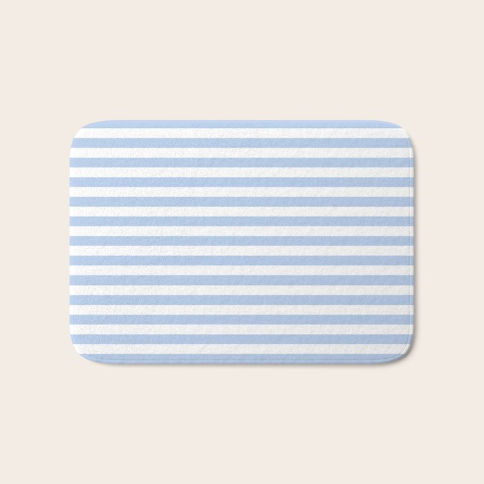 Light Pastel Blue and White Stripes - Classic Striped Pattern Bath Mat Gallery Image 1