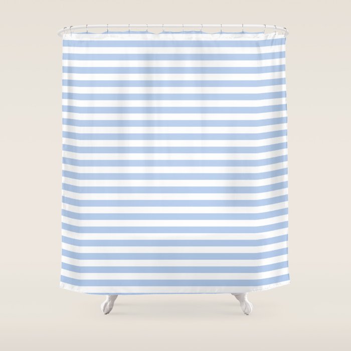 Light Pastel Blue and White Stripes - Classic Striped Pattern Shower Curtain Gallery Image 1