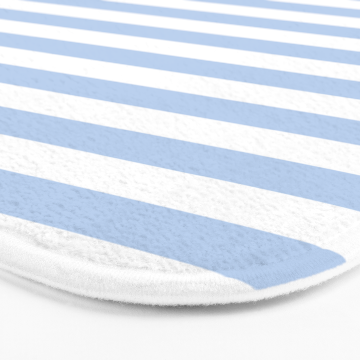 Light Pastel Blue and White Stripes - Classic Striped Pattern Bath Mat Gallery Image 3