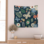 Woodland Forest Flowers - Navy Blue Wall Tapestry Gallery Image 2
