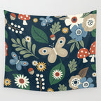Woodland Forest Flowers - Navy Blue Wall Tapestry Gallery Image 4
