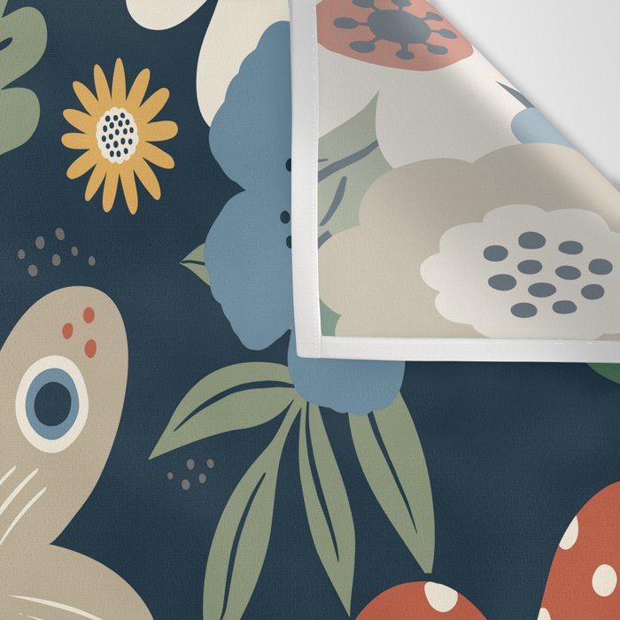 Woodland Forest Flowers - Navy Blue Wall Tapestry Gallery Image 3