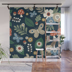 Woodland Forest Flowers - Navy Blue Wall Mural Gallery Image 1