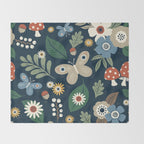 Woodland Forest Flowers - Navy Blue Throw Blanket Gallery Image 2