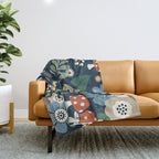 Woodland Forest Flowers - Navy Blue Throw Blanket Gallery Image 1
