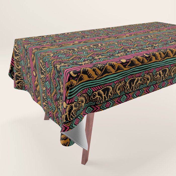 Mangatsika Mountain Stripe - Gold, pink, and teal Tablecloth Gallery Image 1