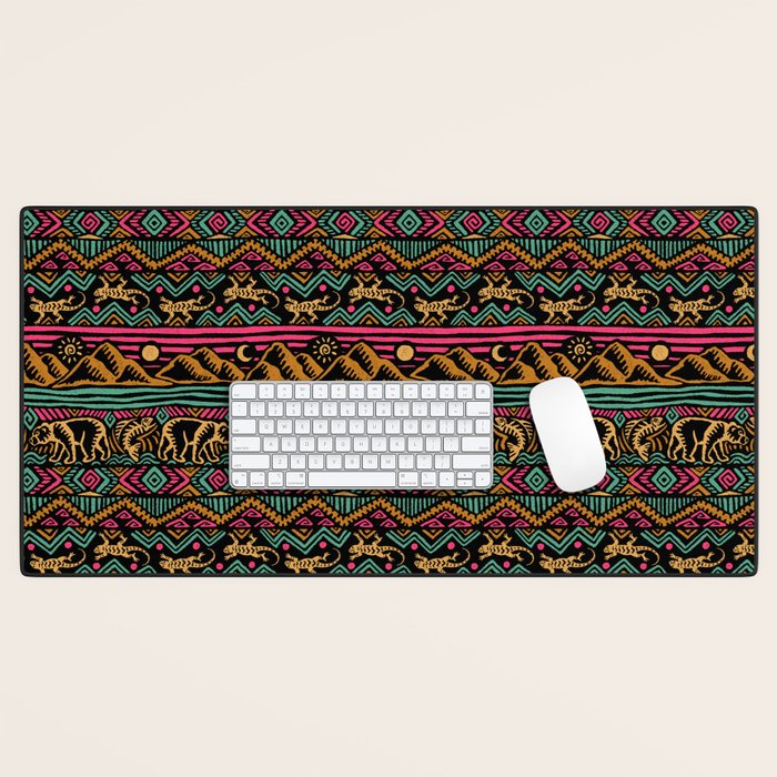 Mangatsika Mountain Stripe - Gold, pink, and teal Desk Mat Gallery Image 1