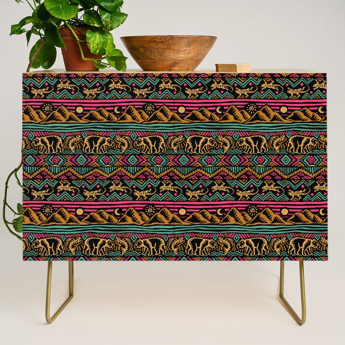 Mangatsika Mountain Stripe - Gold, pink, and teal Credenza Gallery Image 1