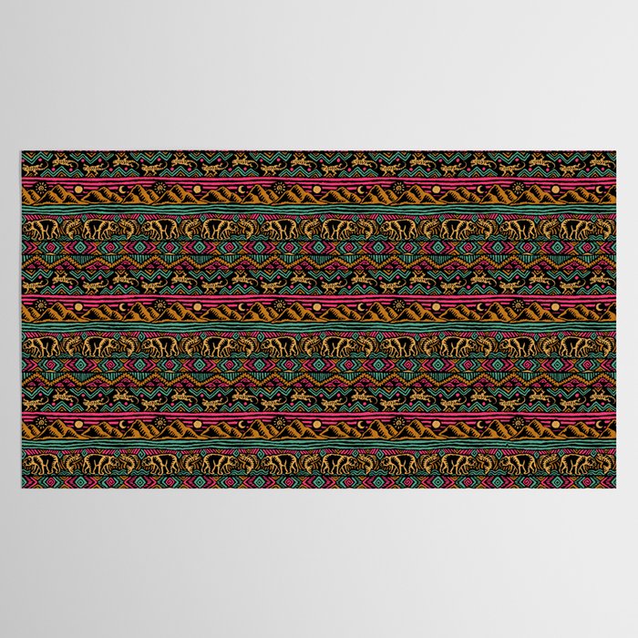 Mangatsika Mountain Stripe - Gold, pink, and teal Tablecloth Gallery Image 2