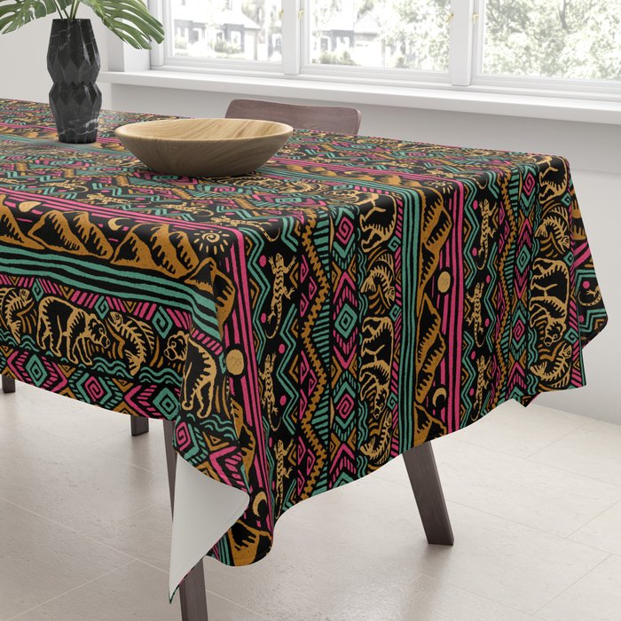 Mangatsika Mountain Stripe - Gold, pink, and teal Tablecloth Gallery Image 3
