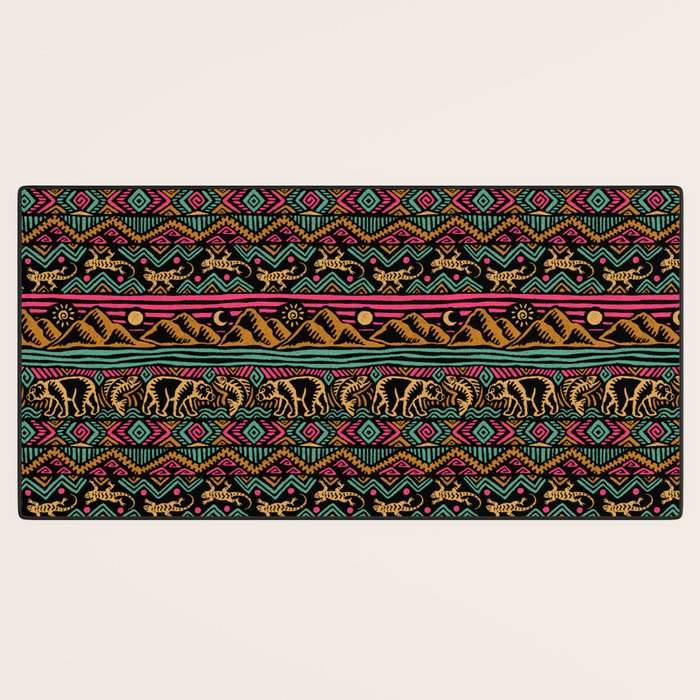 Mangatsika Mountain Stripe - Gold, pink, and teal Desk Mat Gallery Image 3