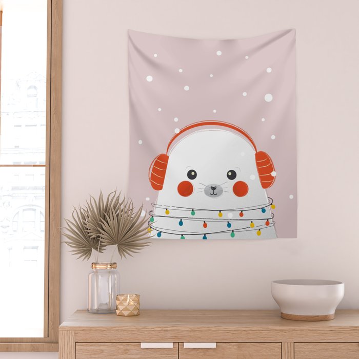 Christmas Animals - Cute Seal Wall Tapestry Gallery Image 2