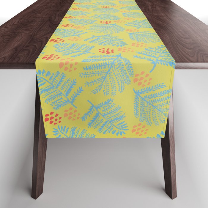 Winter & Woodsy Pine Trees in Yellow & Blue Table Runner Gallery Image 1