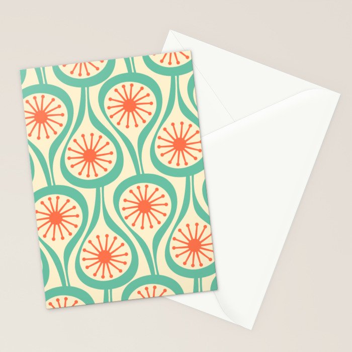 Mid Century Modern Atomic Drops Teal Orange Pattern Stationery Card Gallery Image 2
