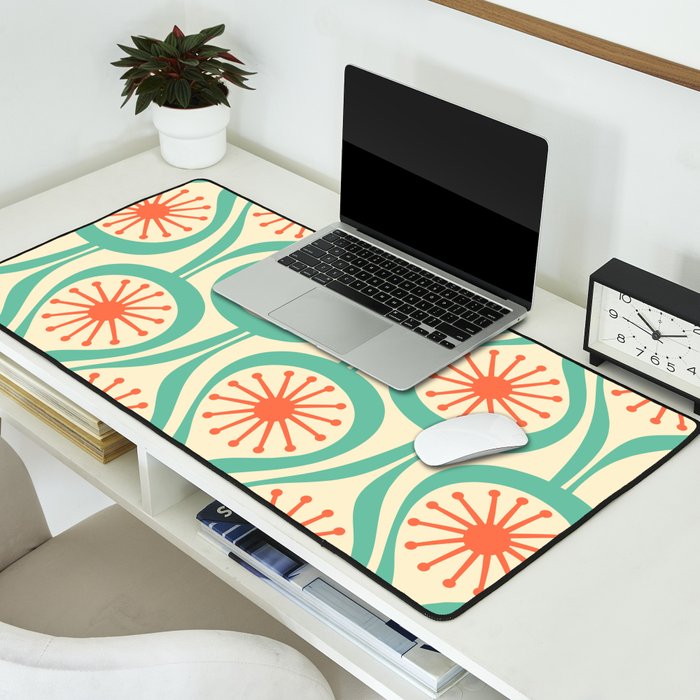 Mid Century Modern Atomic Drops Teal Orange Pattern Desk Mat Gallery Image 2