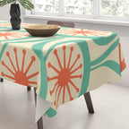 Mid Century Modern Atomic Drops Teal Orange Pattern Tablecloth Gallery Image 3