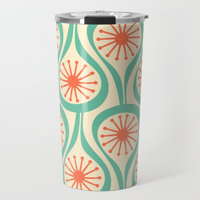 Mid Century Modern Atomic Drops Teal Orange Pattern Travel Mug Gallery Image 1