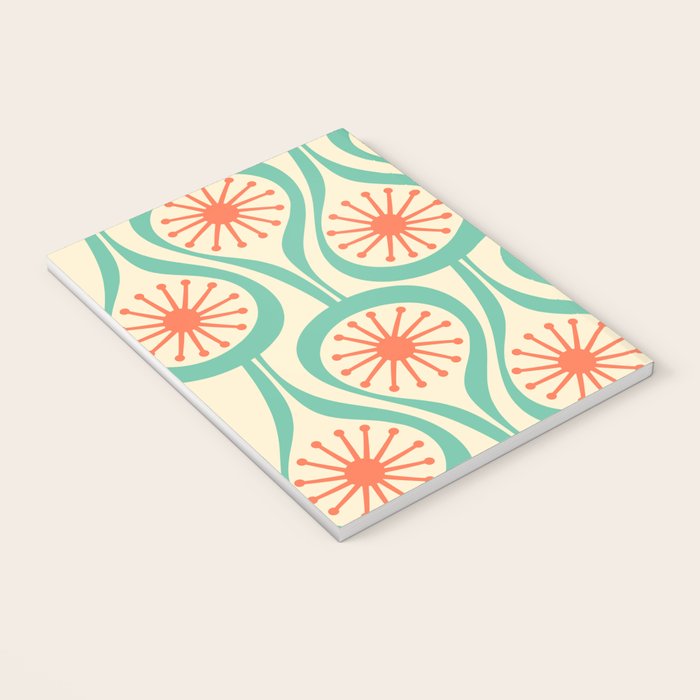 Mid Century Modern Atomic Drops Teal Orange Pattern Notebook Gallery Image 3