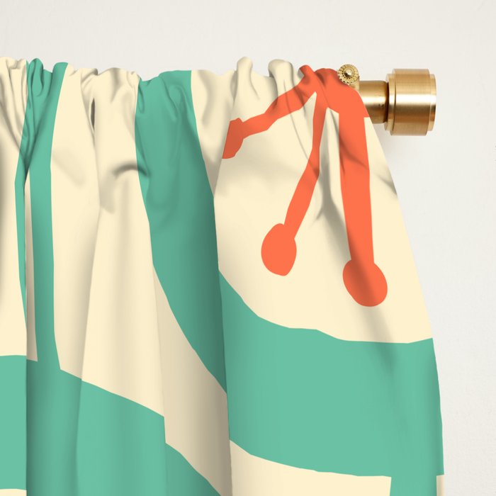 Mid Century Modern Atomic Drops Teal Orange Pattern Window Curtain Gallery Image 2