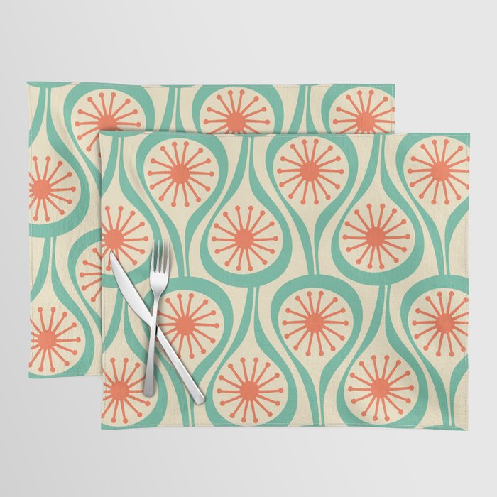 Mid Century Modern Atomic Drops Teal Orange Pattern Placemat Gallery Image 1