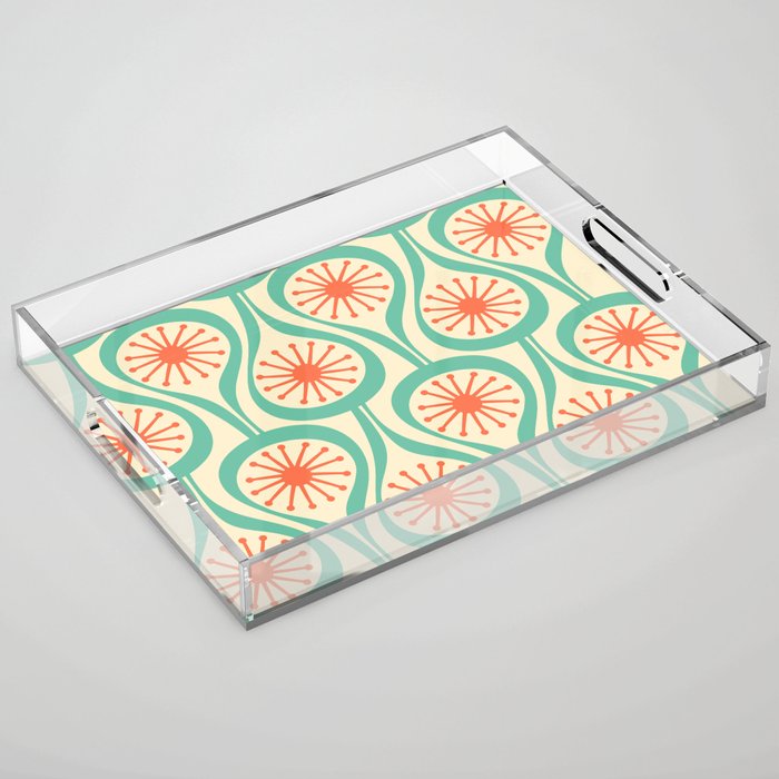Mid Century Modern Atomic Drops Teal Orange Pattern Acrylic Tray Gallery Image 1