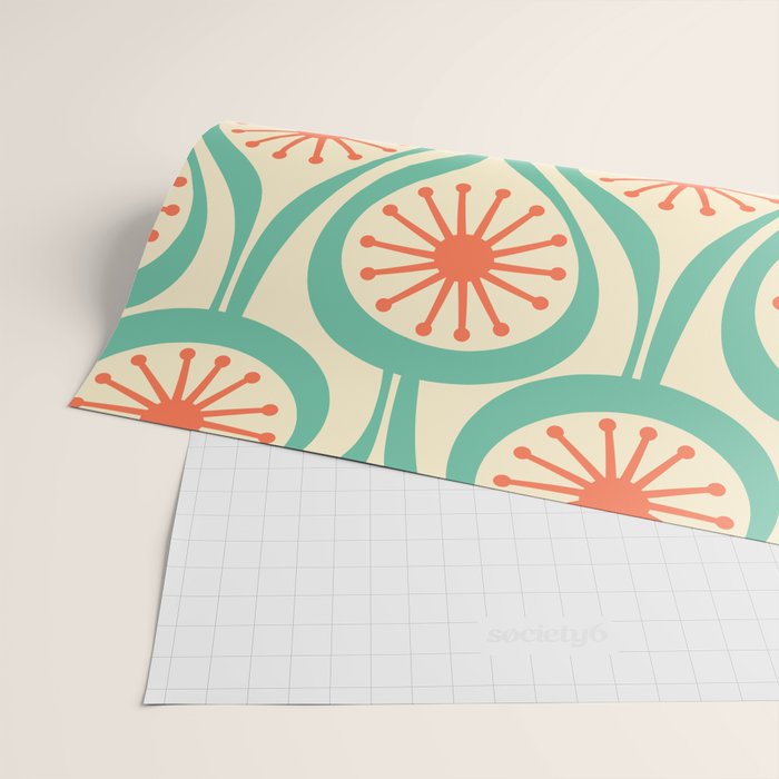 Mid Century Modern Atomic Drops Teal Orange Pattern Wrapping Paper Gallery Image 2