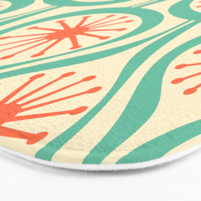 Mid Century Modern Atomic Drops Teal Orange Pattern Bath Mat Gallery Image 3