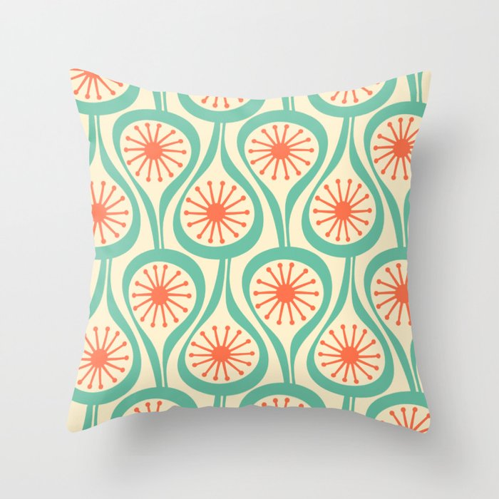 Mid Century Modern Atomic Drops Teal Orange Pattern Throw Pillow Gallery Image 6
