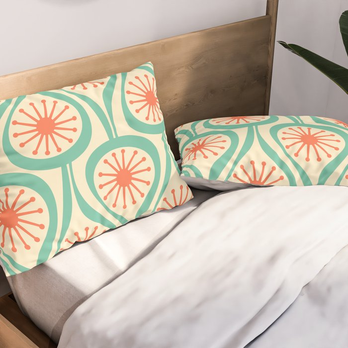 Mid Century Modern Atomic Drops Teal Orange Pattern Pillow Sham Gallery Image 2