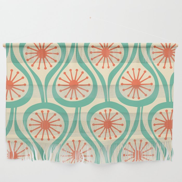 Mid Century Modern Atomic Drops Teal Orange Pattern Wall Hanging Gallery Image 1