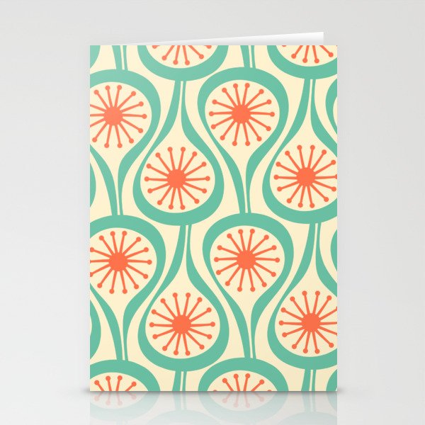 Mid Century Modern Atomic Drops Teal Orange Pattern Stationery Card Gallery Image 2
