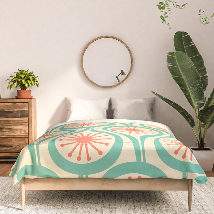 Mid Century Modern Atomic Drops Teal Orange Pattern Comforter Gallery Image 3