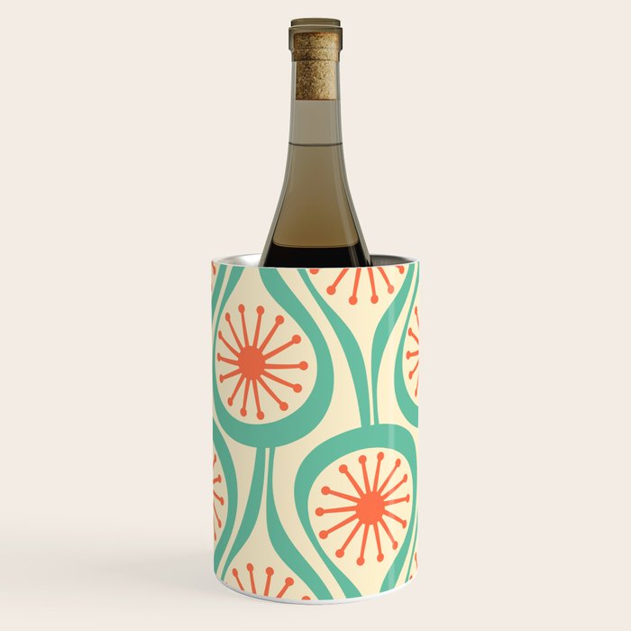 Mid Century Modern Atomic Drops Teal Orange Pattern Wine Chiller Gallery Image 1