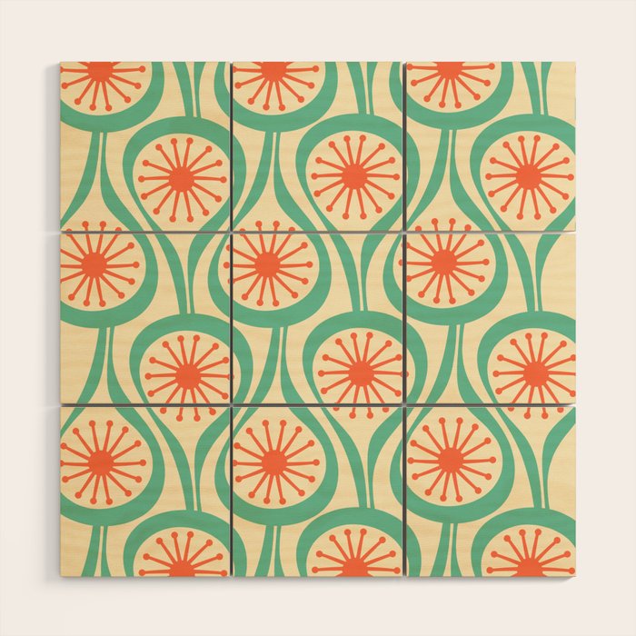 Mid Century Modern Atomic Drops Teal Orange Pattern Wood Wall Art Gallery Image 1