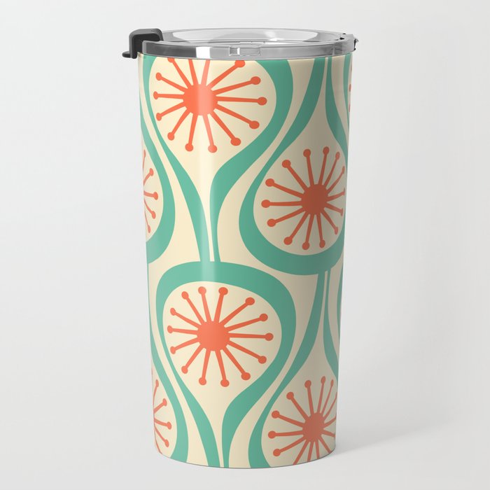 Mid Century Modern Atomic Drops Teal Orange Pattern Travel Mug Gallery Image 3