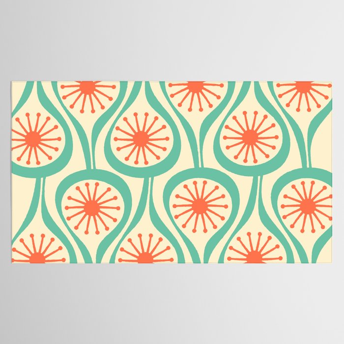 Mid Century Modern Atomic Drops Teal Orange Pattern Tablecloth Gallery Image 2
